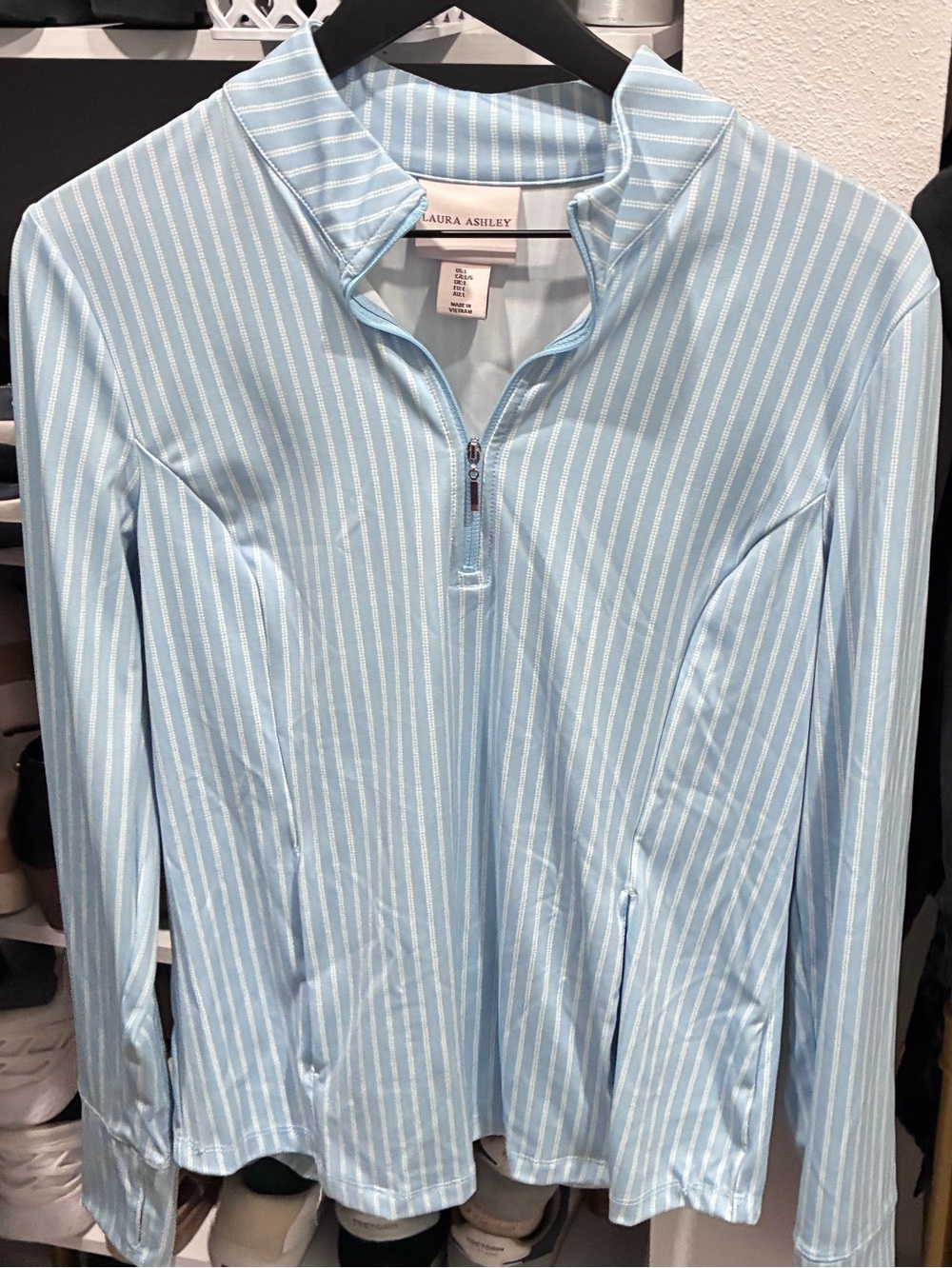 Laura Ashley Large Light Blue Stripe Women’s Quarter-Zip Shirt